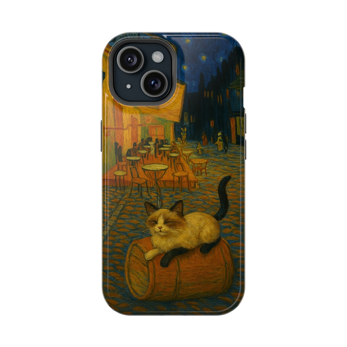 Café Cat at Night – Van Gogh Inspired – iPhone 16, 15, 14, 13 – MagSafe Magnetic Tough Case by HitStickers