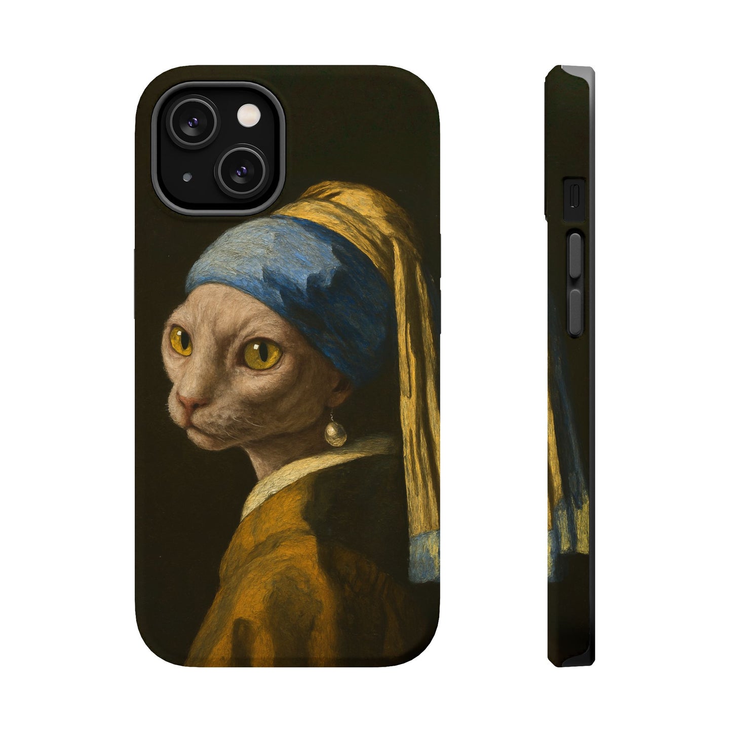 Cat with a Pearl Earring – Vermeer Inspired – iPhone 16, 15, 14, 13 – MagSafe Magnetic Tough Case by HitStickers