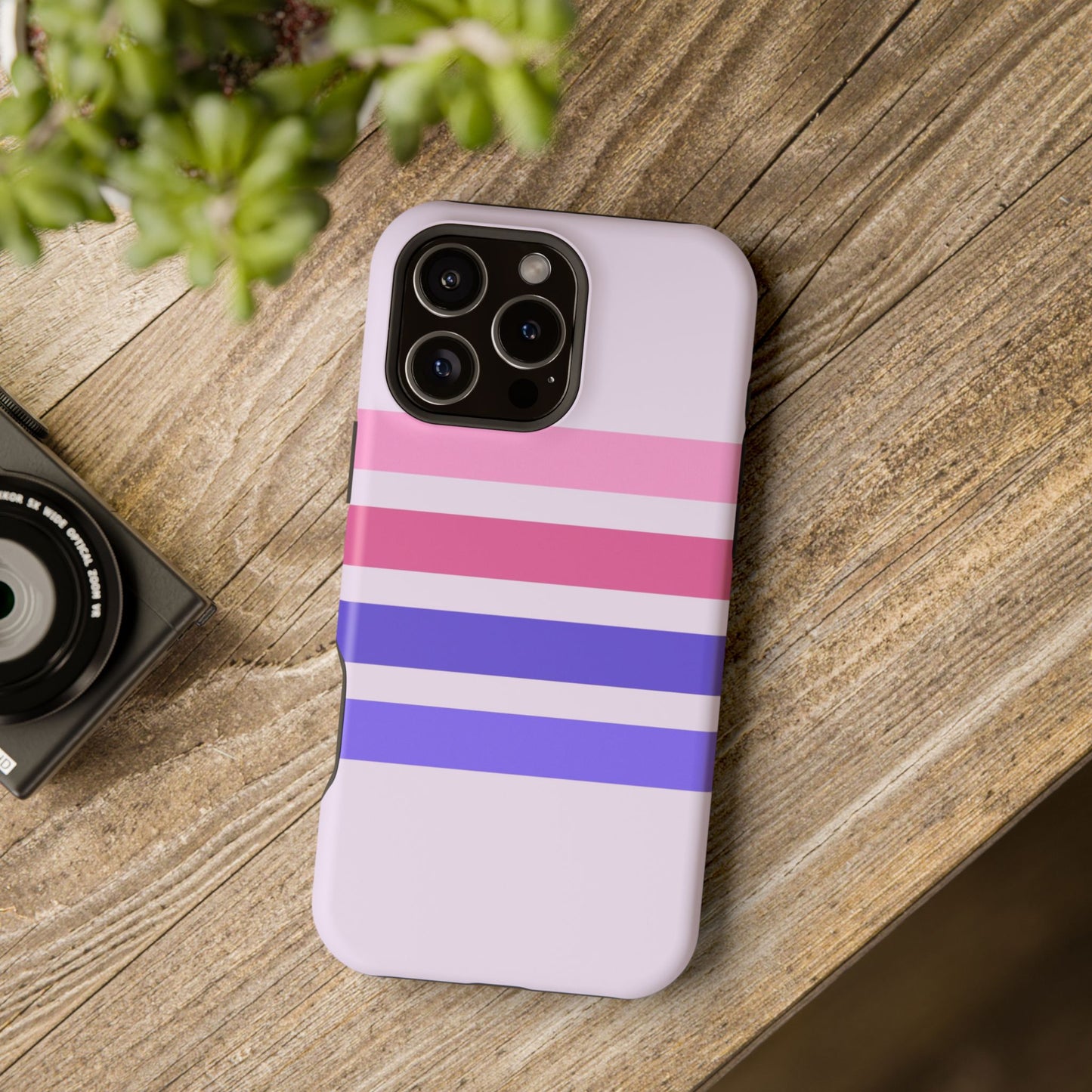 Lavender Love Striped – iPhone 16, 15, 14, 13 – MagSafe Magnetic Tough Case by HitStickers