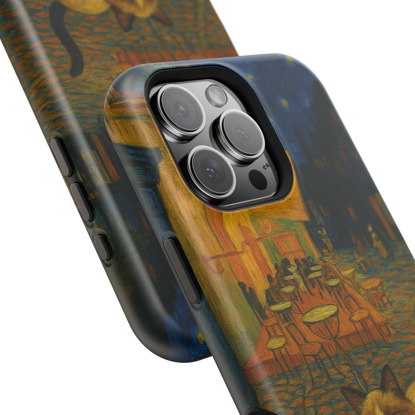 Café Cat at Night – Van Gogh Inspired – iPhone 16, 15, 14, 13 – MagSafe Magnetic Tough Case by HitStickers