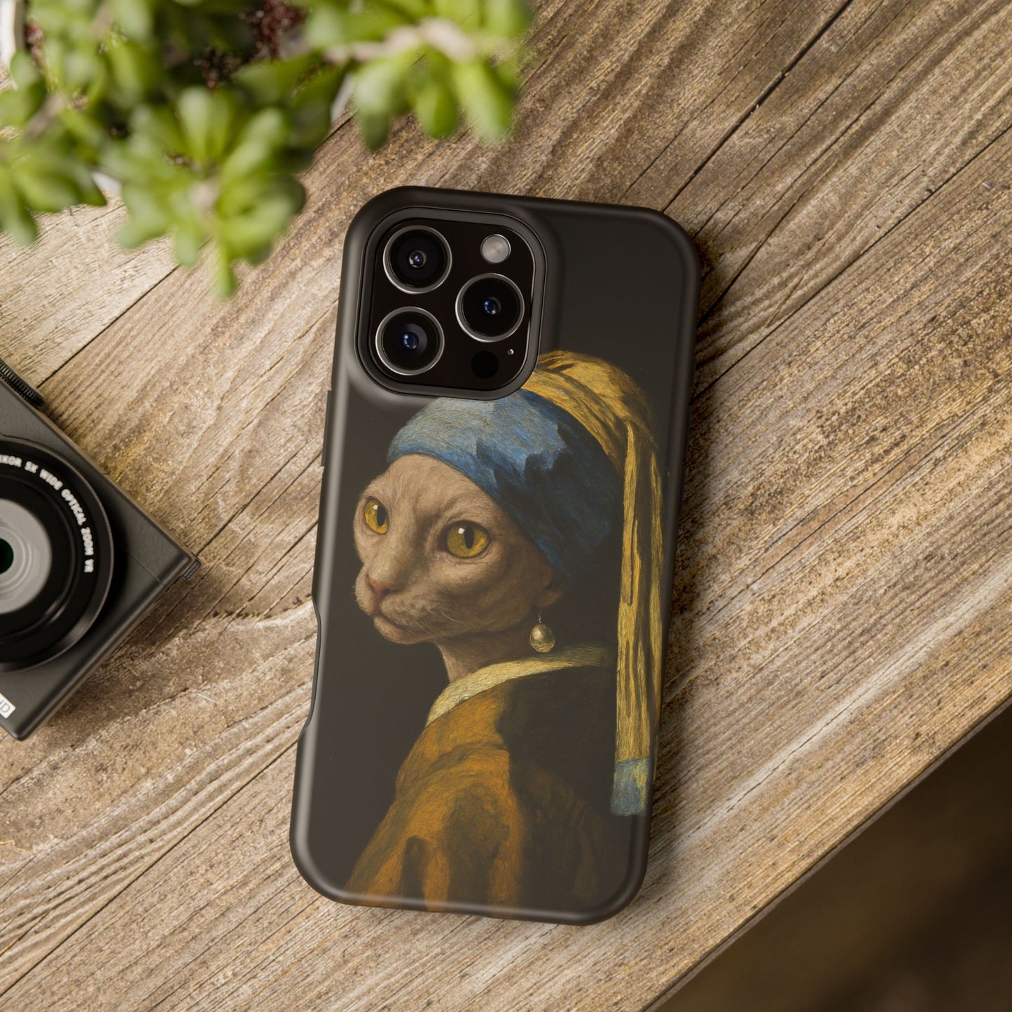 Cat with a Pearl Earring – Vermeer Inspired – iPhone 16, 15, 14, 13 – MagSafe Magnetic Tough Case by HitStickers