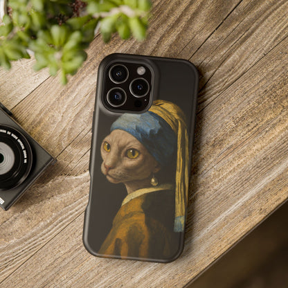 Cat with a Pearl Earring – Vermeer Inspired – iPhone 16, 15, 14, 13 – MagSafe Magnetic Tough Case by HitStickers