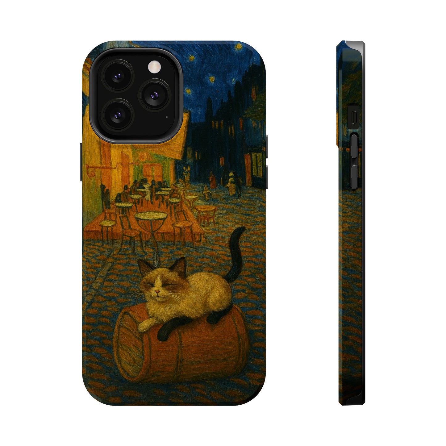 Café Cat at Night – Van Gogh Inspired – iPhone 16, 15, 14, 13 – MagSafe Magnetic Tough Case by HitStickers