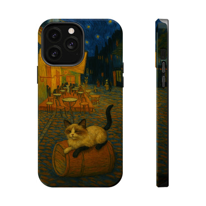 Café Cat at Night – Van Gogh Inspired – iPhone 16, 15, 14, 13 – MagSafe Magnetic Tough Case by HitStickers