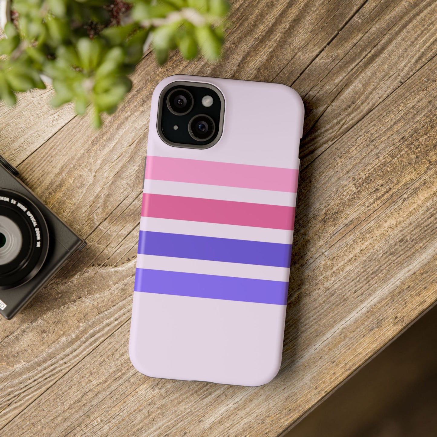 Lavender Love Striped – iPhone 16, 15, 14, 13 – MagSafe Magnetic Tough Case by HitStickers