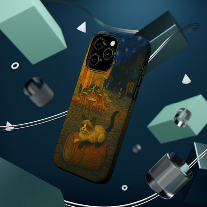 Café Cat at Night – Van Gogh Inspired – iPhone 16, 15, 14, 13 – MagSafe Magnetic Tough Case by HitStickers