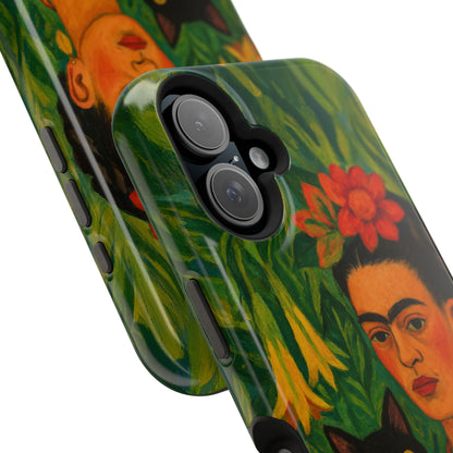 Frida & the Black Cat – Kahlo Inspired – iPhone 16, 15, 14, 13 – MagSafe Magnetic Tough Case by HitStickers