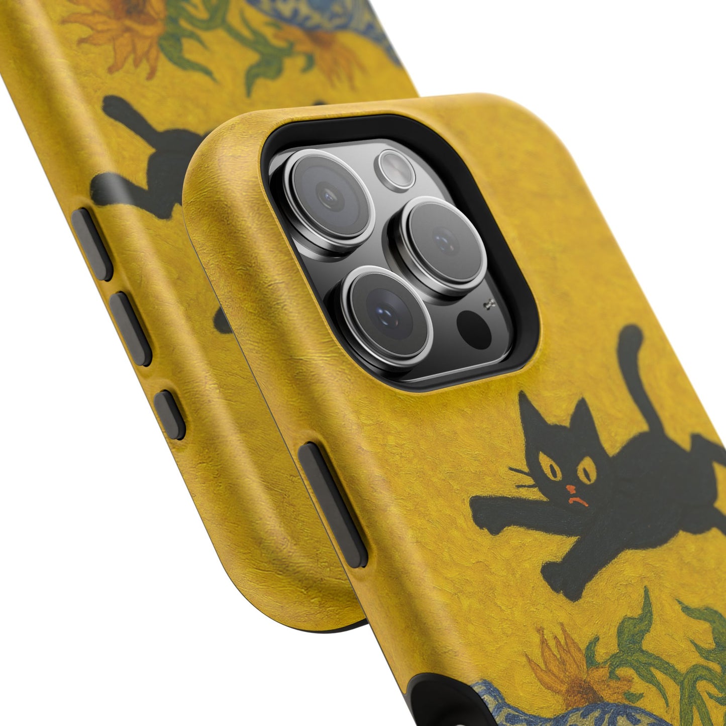 Mischievous Cat & Sunflowers – Van Gogh Inspired – iPhone 16, 15, 14, 13 – MagSafe Magnetic Tough Case by HitStickers