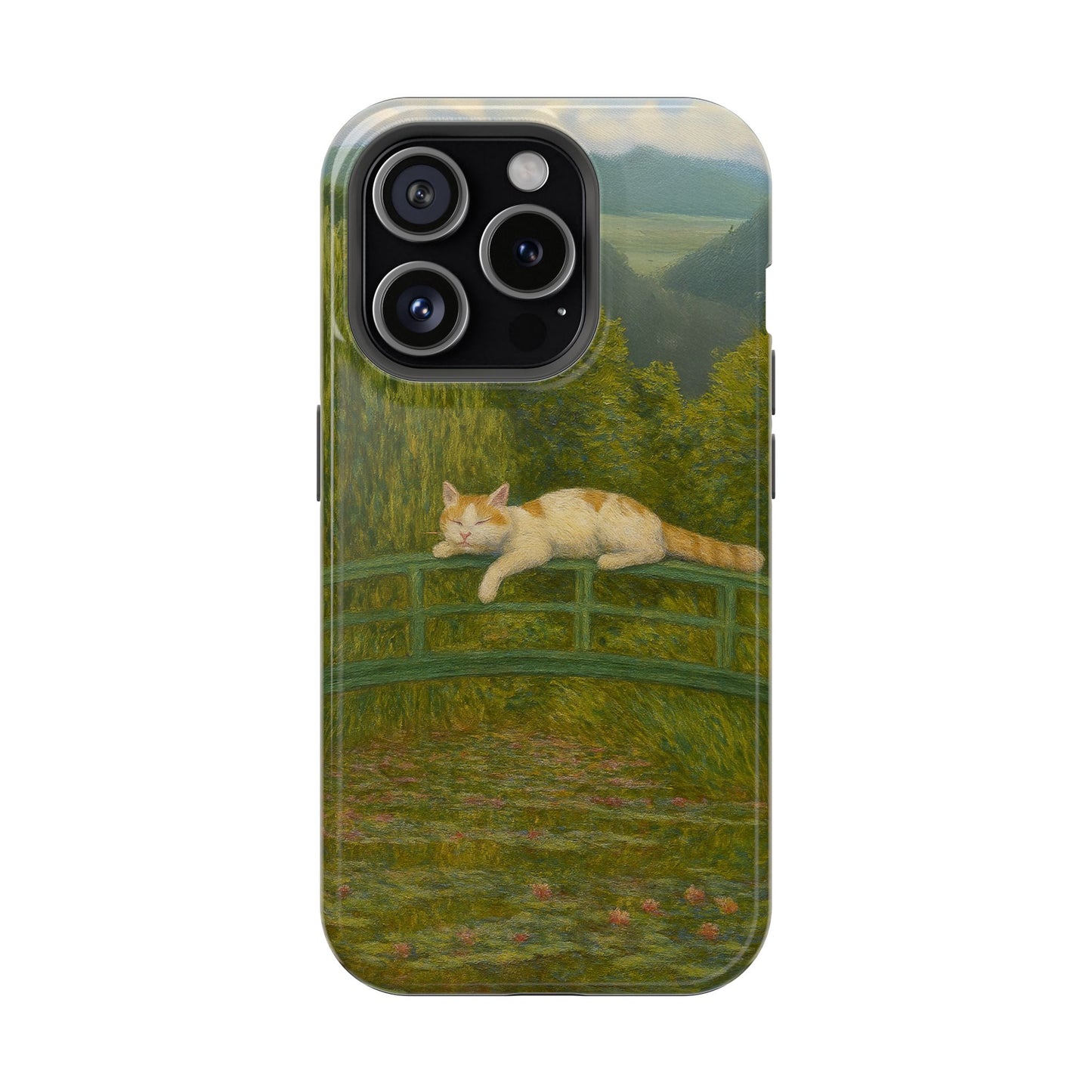 Sleeping Cat on the Japanese Bridge – Monet Inspired – iPhone 16, 15, 14, 13 – MagSafe Magnetic Tough Case by HitStickers