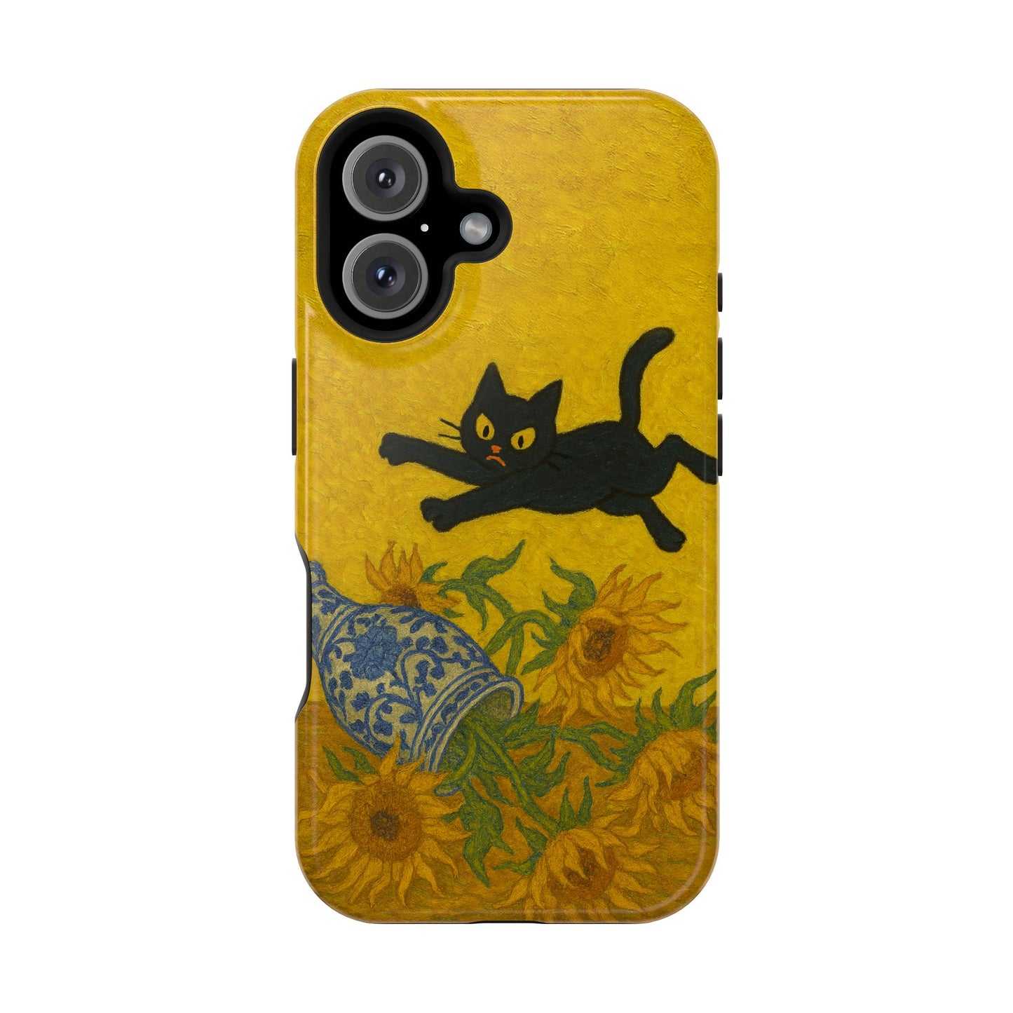 Mischievous Cat & Sunflowers – Van Gogh Inspired – iPhone 16, 15, 14, 13 – MagSafe Magnetic Tough Case by HitStickers