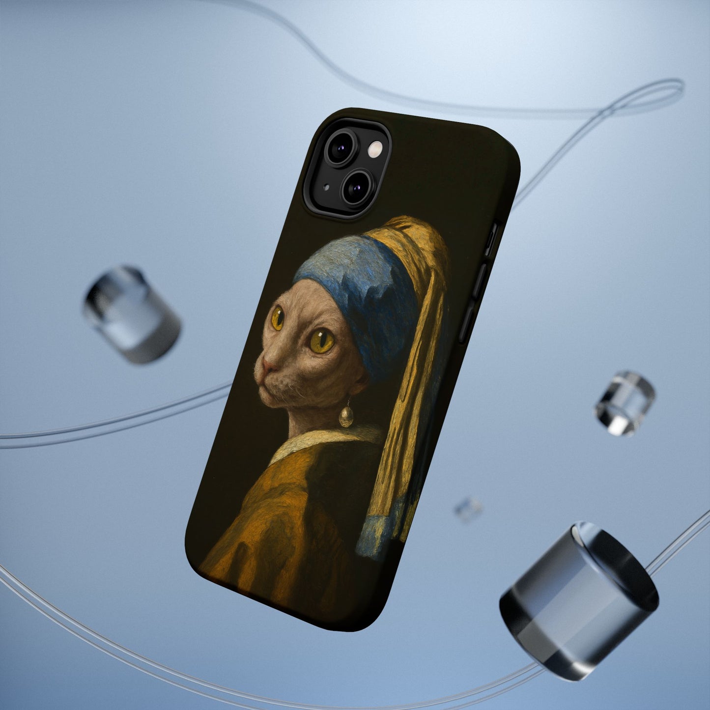Cat with a Pearl Earring – Vermeer Inspired – iPhone 16, 15, 14, 13 – MagSafe Magnetic Tough Case by HitStickers