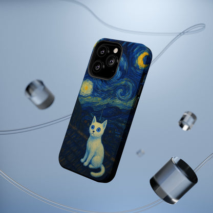 Starry Night Cat – Van Gogh Inspired – iPhone 16, 15, 14, 13 – MagSafe Magnetic Tough Case by HitStickers