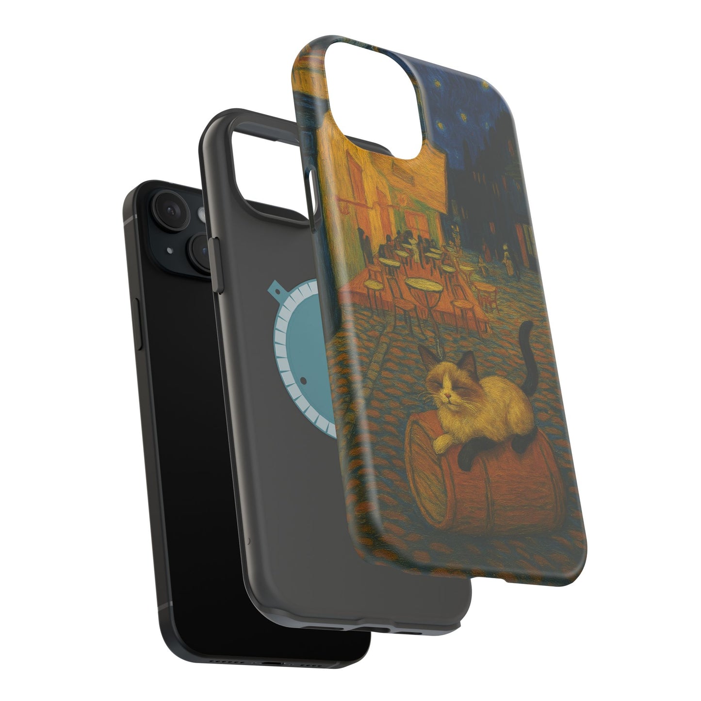 Café Cat at Night – Van Gogh Inspired – iPhone 16, 15, 14, 13 – MagSafe Magnetic Tough Case by HitStickers