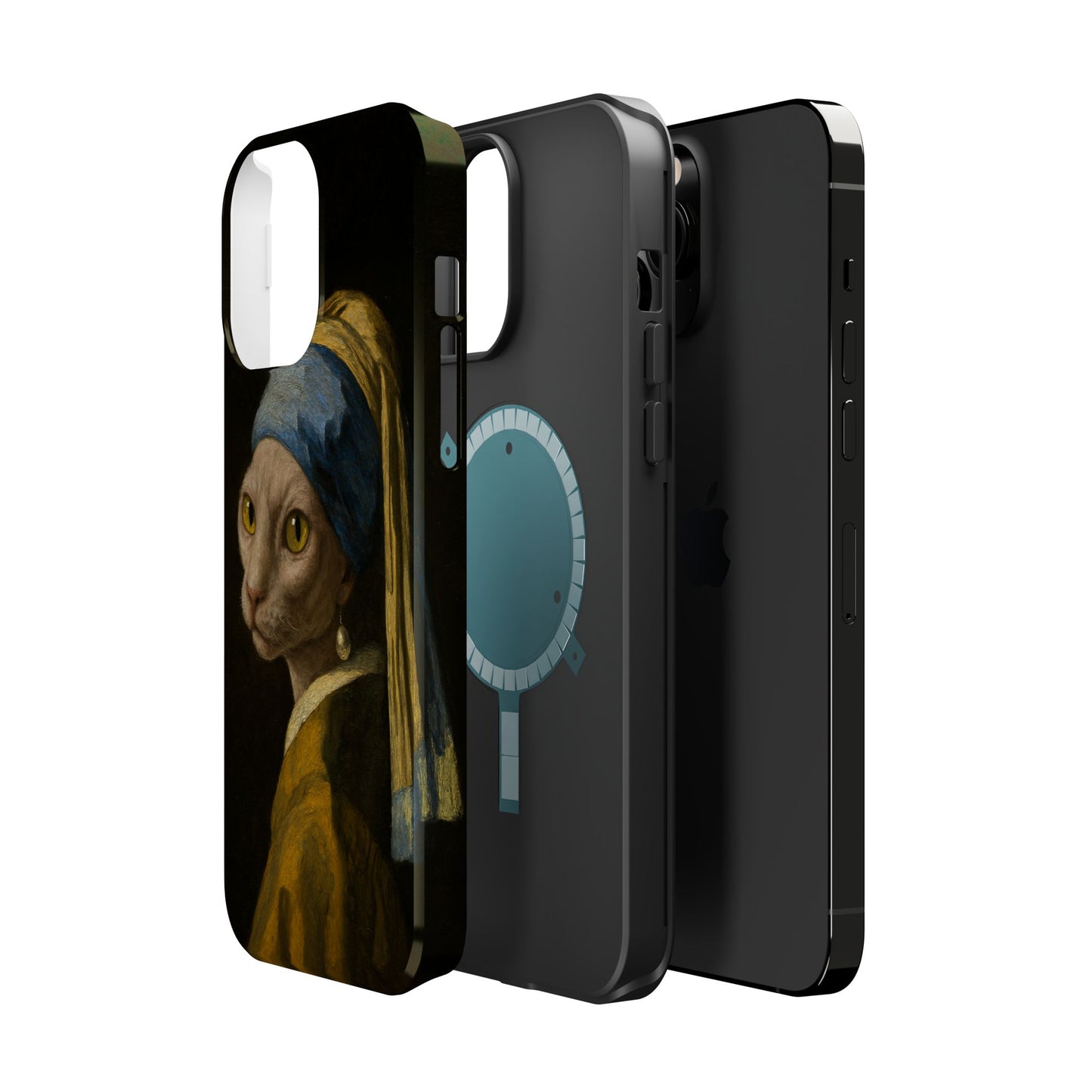 Cat with a Pearl Earring – Vermeer Inspired – iPhone 16, 15, 14, 13 – MagSafe Magnetic Tough Case by HitStickers