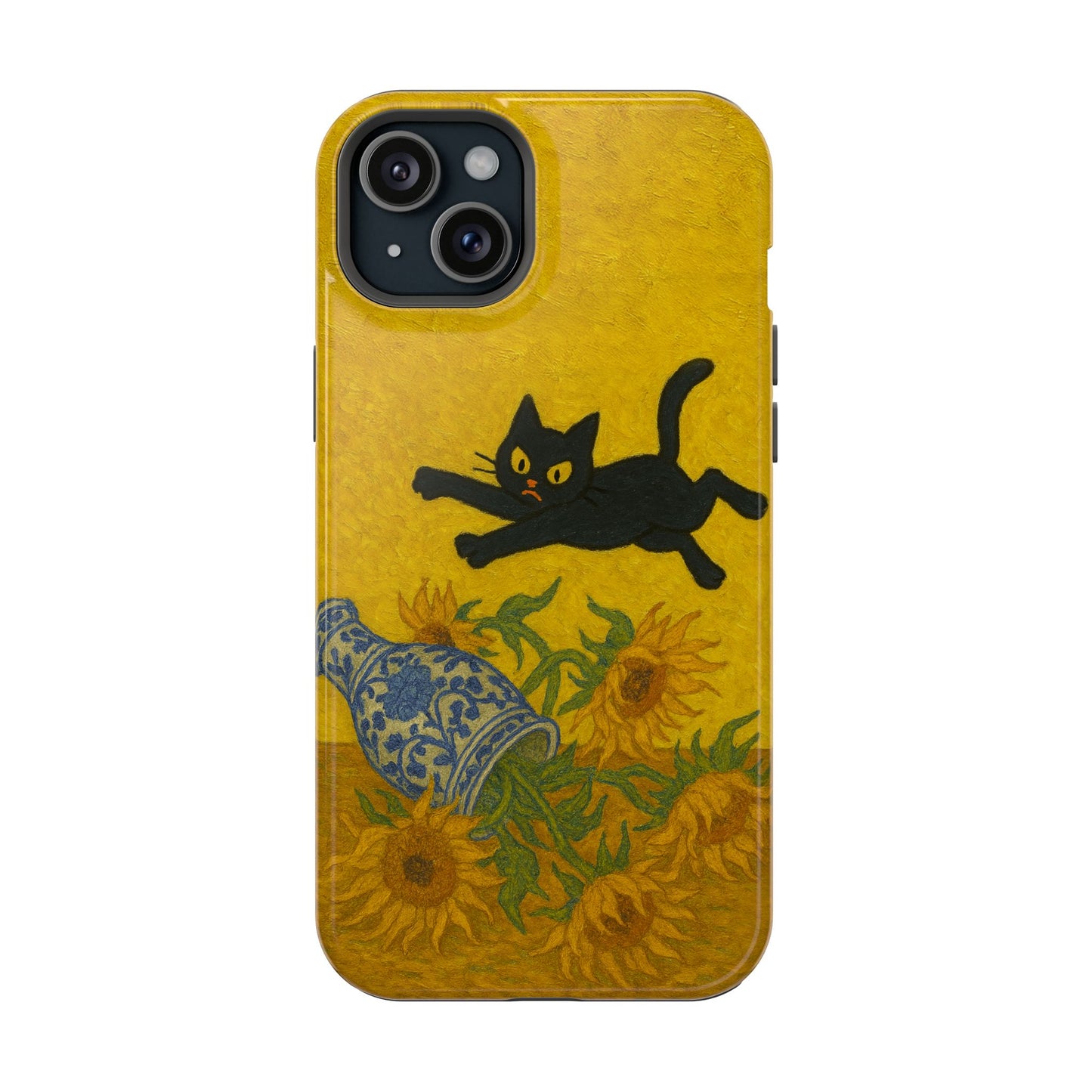 Mischievous Cat & Sunflowers – Van Gogh Inspired – iPhone 16, 15, 14, 13 – MagSafe Magnetic Tough Case by HitStickers
