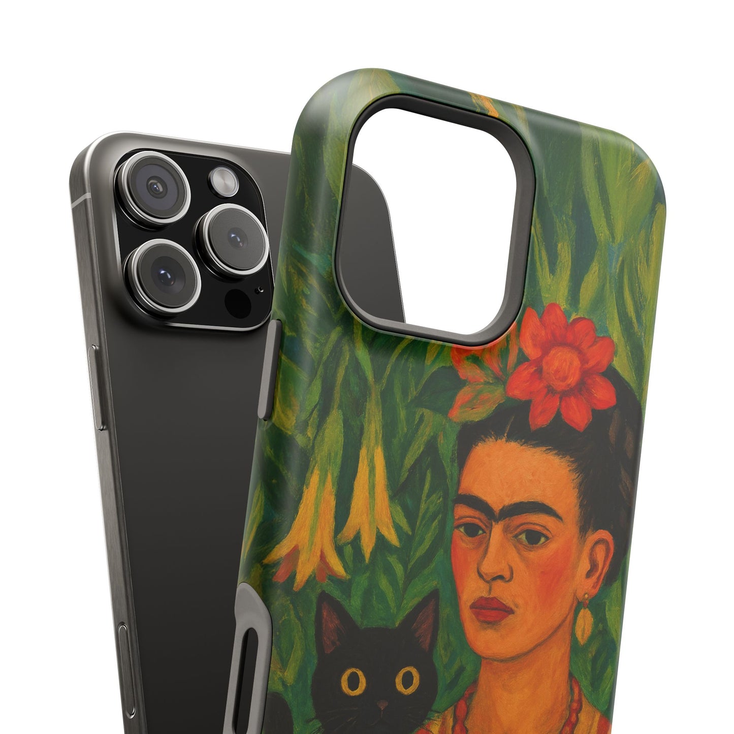 Frida & the Black Cat – Kahlo Inspired – iPhone 16, 15, 14, 13 – MagSafe Magnetic Tough Case by HitStickers