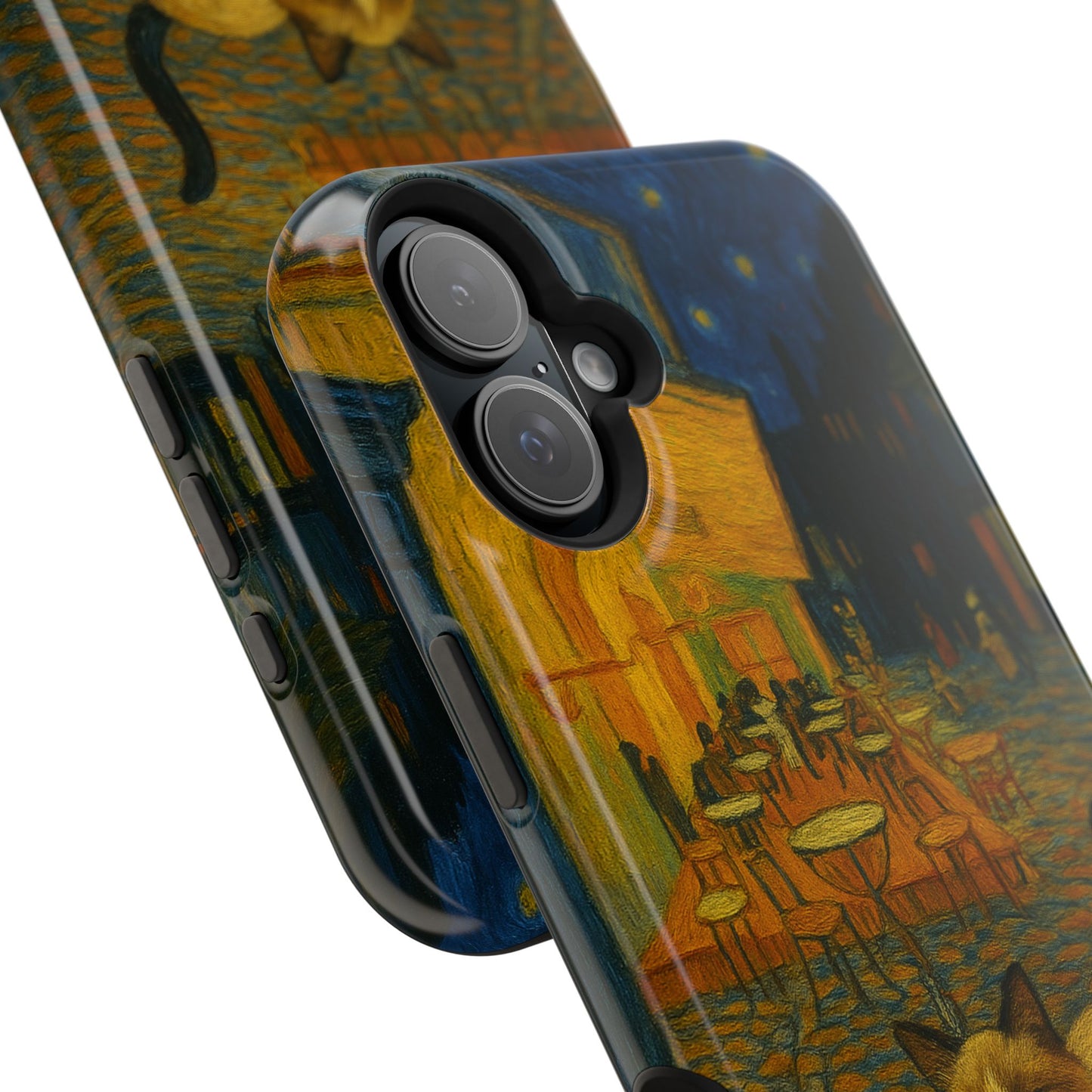 Café Cat at Night – Van Gogh Inspired – iPhone 16, 15, 14, 13 – MagSafe Magnetic Tough Case by HitStickers
