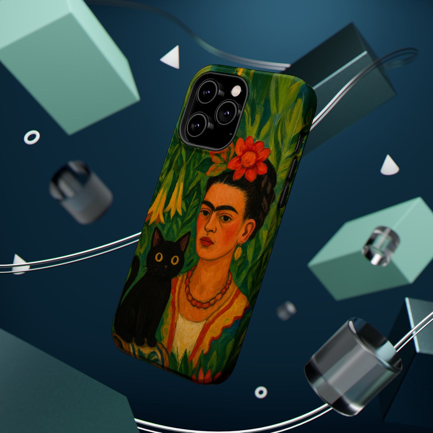 Frida & the Black Cat – Kahlo Inspired – iPhone 16, 15, 14, 13 – MagSafe Magnetic Tough Case by HitStickers
