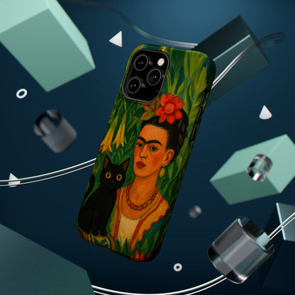 Frida & the Black Cat – Kahlo Inspired – iPhone 16, 15, 14, 13 – MagSafe Magnetic Tough Case by HitStickers