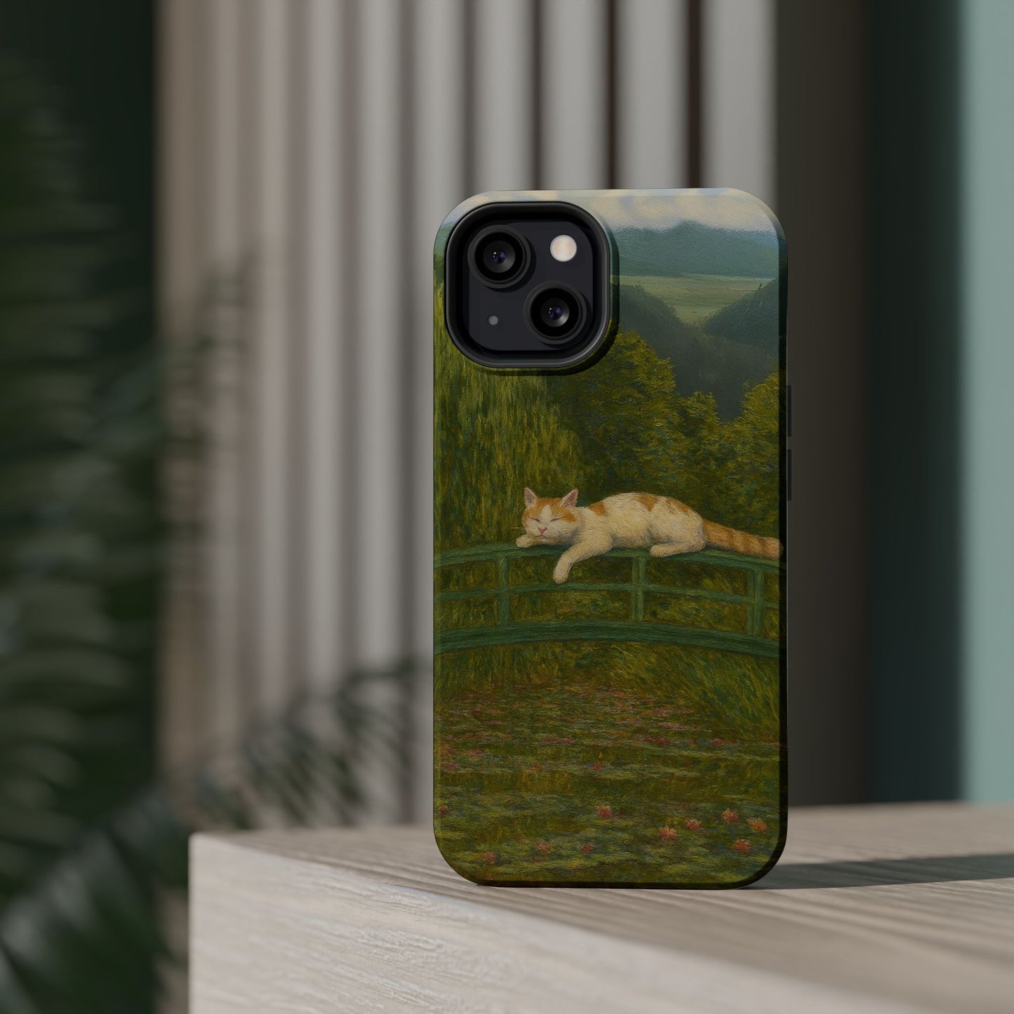 Sleeping Cat on the Japanese Bridge – Monet Inspired – iPhone 16, 15, 14, 13 – MagSafe Magnetic Tough Case by HitStickers