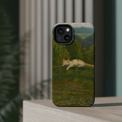 Sleeping Cat on the Japanese Bridge – Monet Inspired – iPhone 16, 15, 14, 13 – MagSafe Magnetic Tough Case by HitStickers