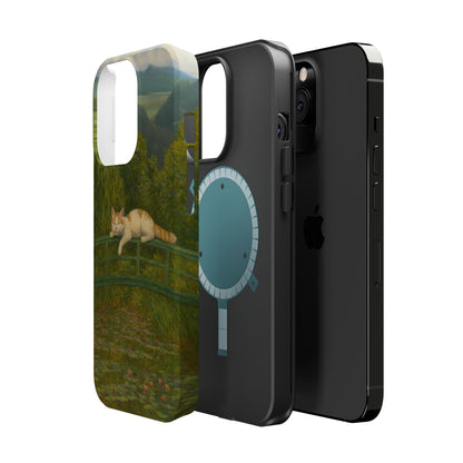 Sleeping Cat on the Japanese Bridge – Monet Inspired – iPhone 16, 15, 14, 13 – MagSafe Magnetic Tough Case by HitStickers