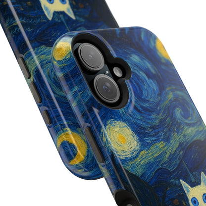 Starry Night Cat – Van Gogh Inspired – iPhone 16, 15, 14, 13 – MagSafe Magnetic Tough Case by HitStickers