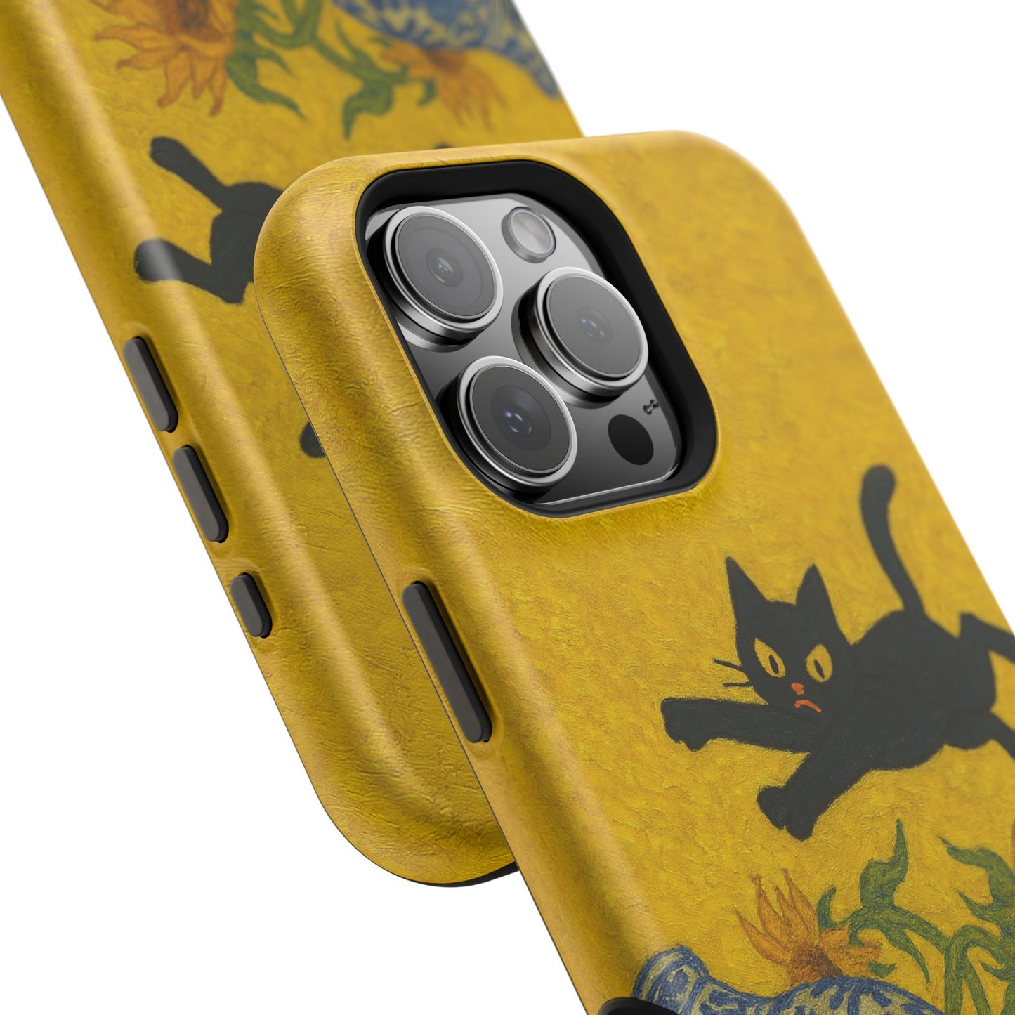 Mischievous Cat & Sunflowers – Van Gogh Inspired – iPhone 16, 15, 14, 13 – MagSafe Magnetic Tough Case by HitStickers