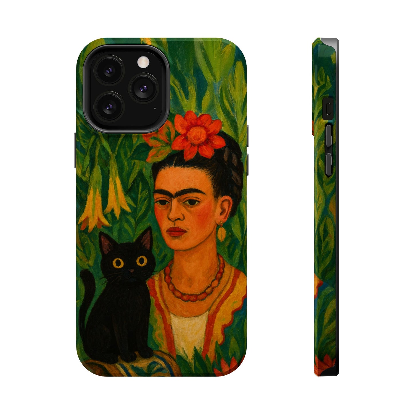 Frida & the Black Cat – Kahlo Inspired – iPhone 16, 15, 14, 13 – MagSafe Magnetic Tough Case by HitStickers