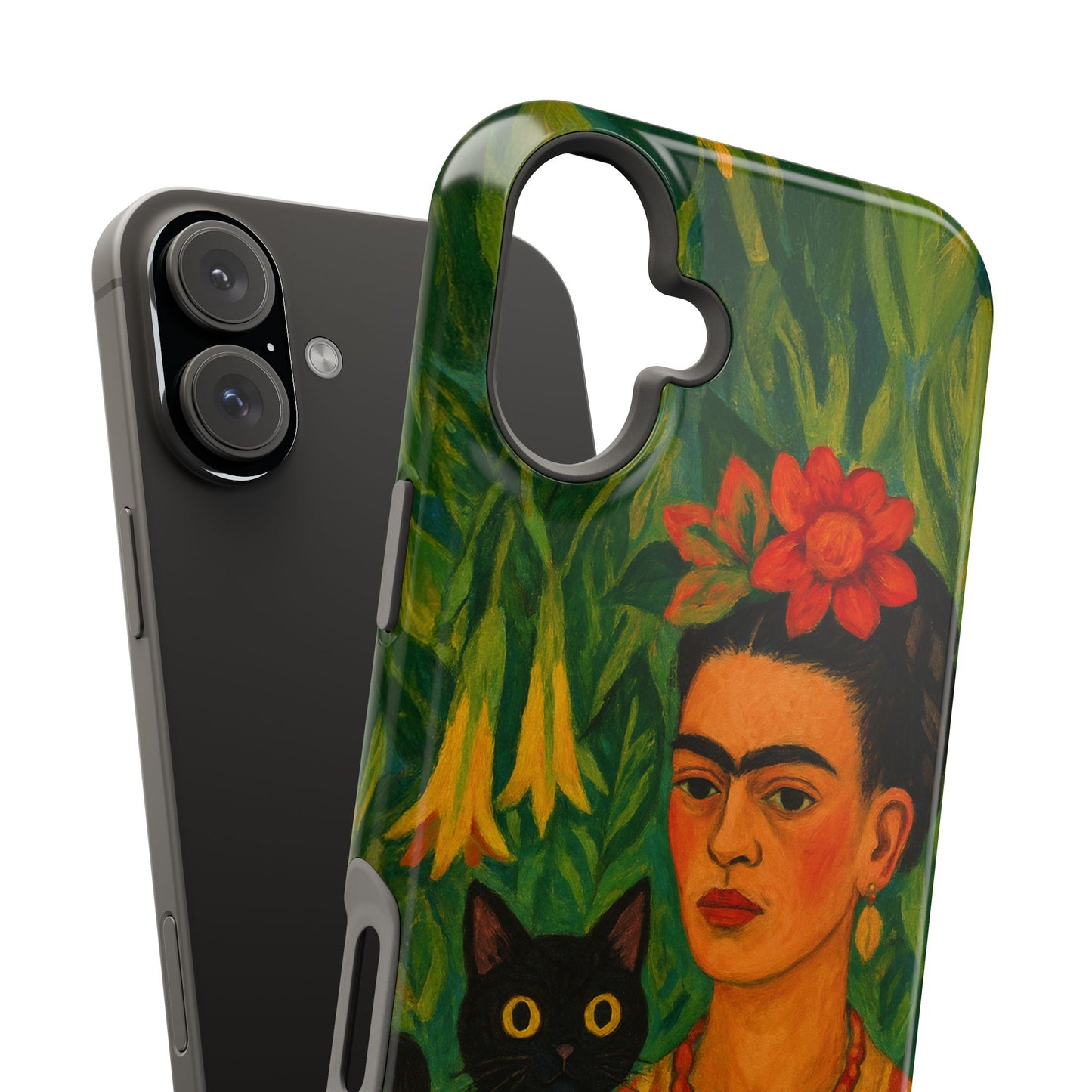 Frida & the Black Cat – Kahlo Inspired – iPhone 16, 15, 14, 13 – MagSafe Magnetic Tough Case by HitStickers