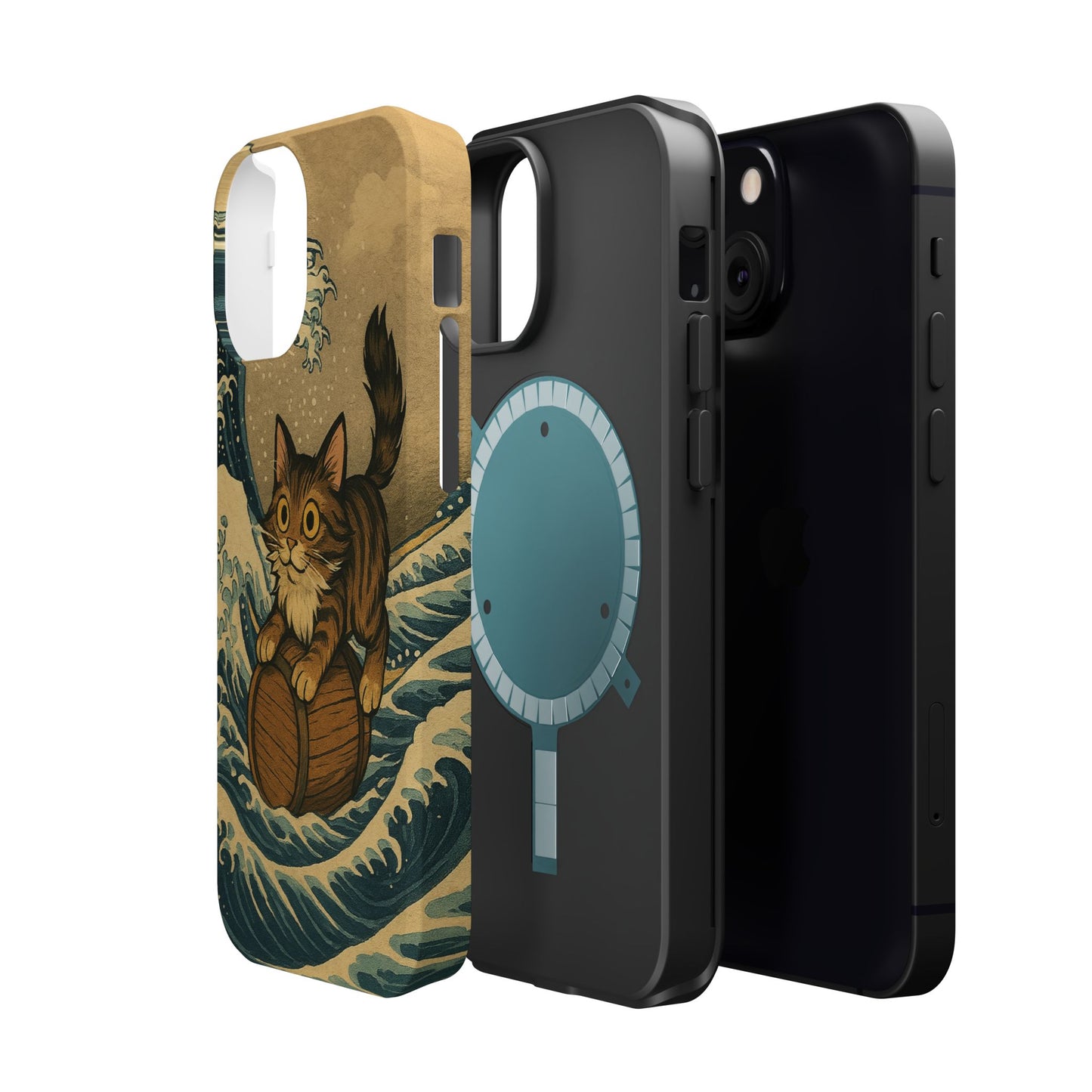 The Great Wave Cat – Hokusai Inspired – iPhone 16, 15, 14, 13 – MagSafe Magnetic Tough Case by HitStickers