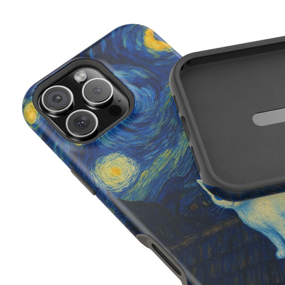 Starry Night Cat – Van Gogh Inspired – iPhone 16, 15, 14, 13 – MagSafe Magnetic Tough Case by HitStickers
