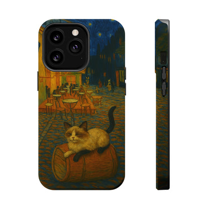 Café Cat at Night – Van Gogh Inspired – iPhone 16, 15, 14, 13 – MagSafe Magnetic Tough Case by HitStickers