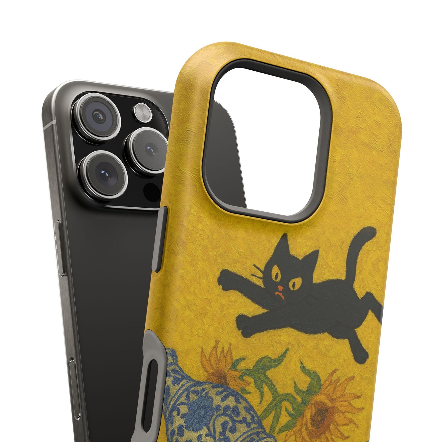 Mischievous Cat & Sunflowers – Van Gogh Inspired – iPhone 16, 15, 14, 13 – MagSafe Magnetic Tough Case by HitStickers