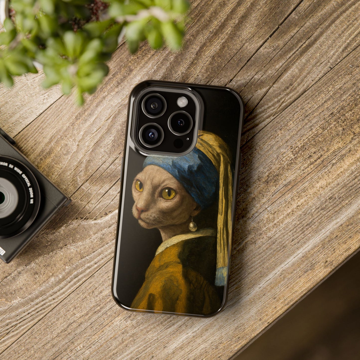 Cat with a Pearl Earring – Vermeer Inspired – iPhone 16, 15, 14, 13 – MagSafe Magnetic Tough Case by HitStickers