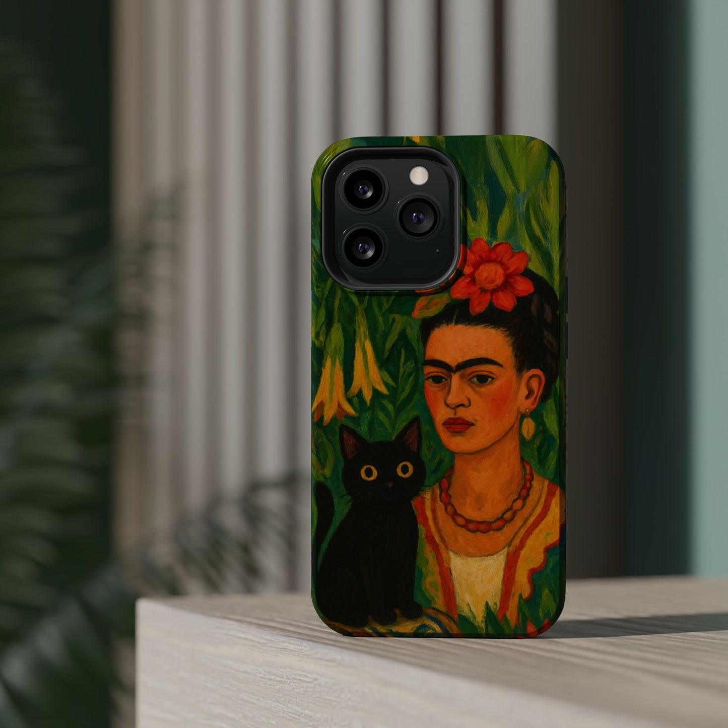 Frida & the Black Cat – Kahlo Inspired – iPhone 16, 15, 14, 13 – MagSafe Magnetic Tough Case by HitStickers