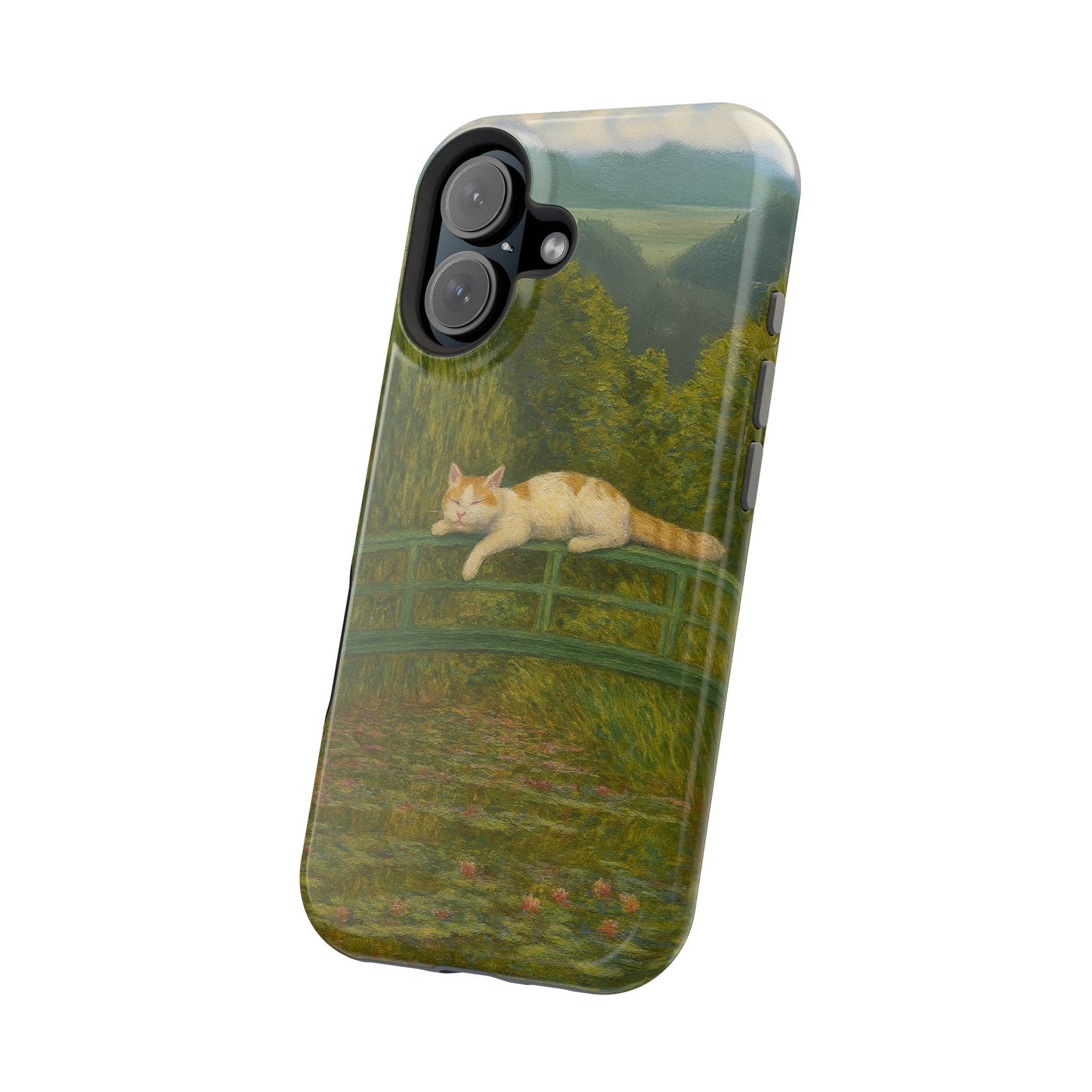 Sleeping Cat on the Japanese Bridge – Monet Inspired – iPhone 16, 15, 14, 13 – MagSafe Magnetic Tough Case by HitStickers