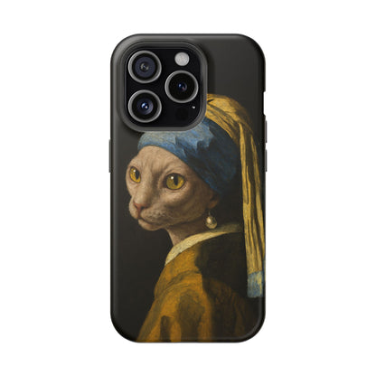 Cat with a Pearl Earring – Vermeer Inspired – iPhone 16, 15, 14, 13 – MagSafe Magnetic Tough Case by HitStickers