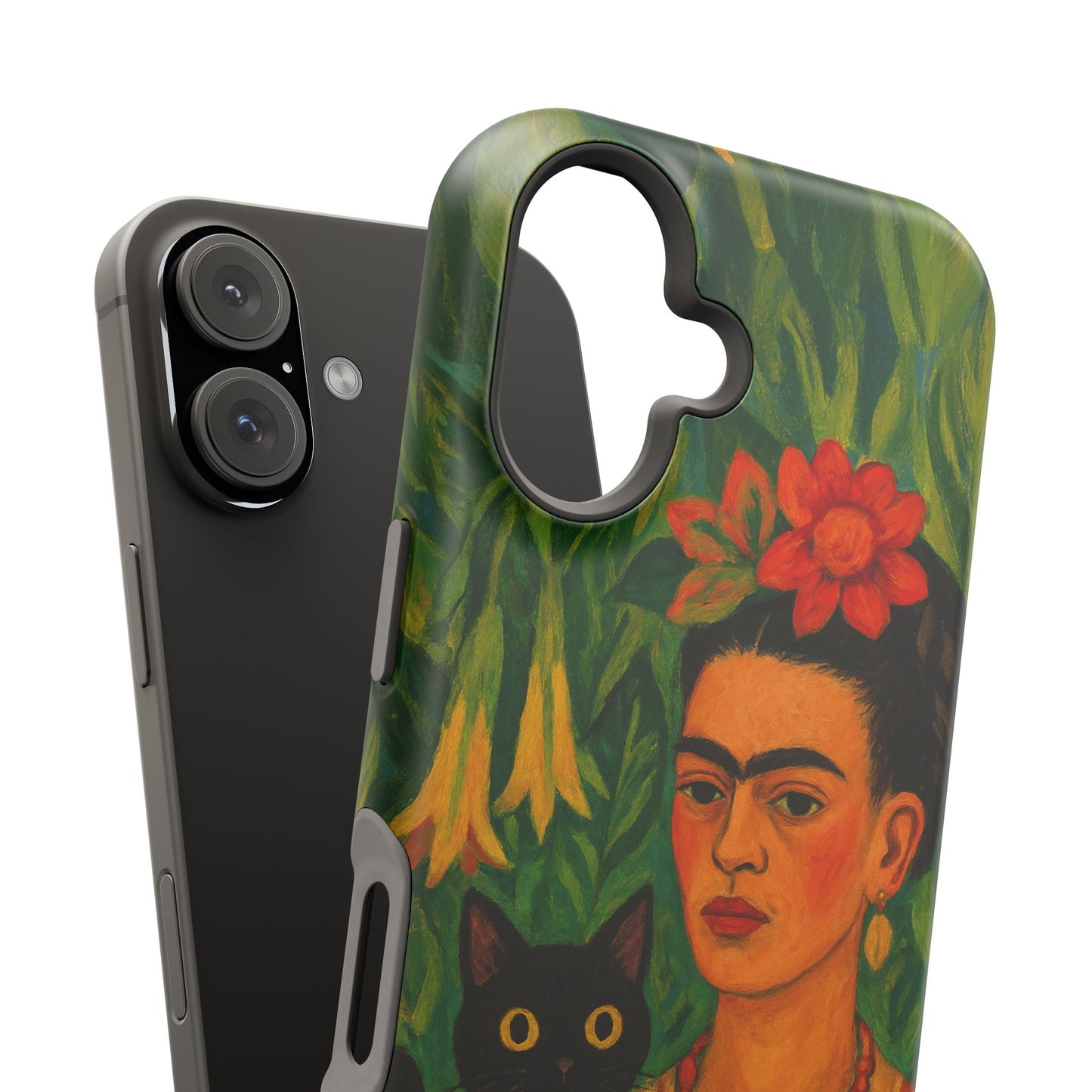 Frida & the Black Cat – Kahlo Inspired – iPhone 16, 15, 14, 13 – MagSafe Magnetic Tough Case by HitStickers