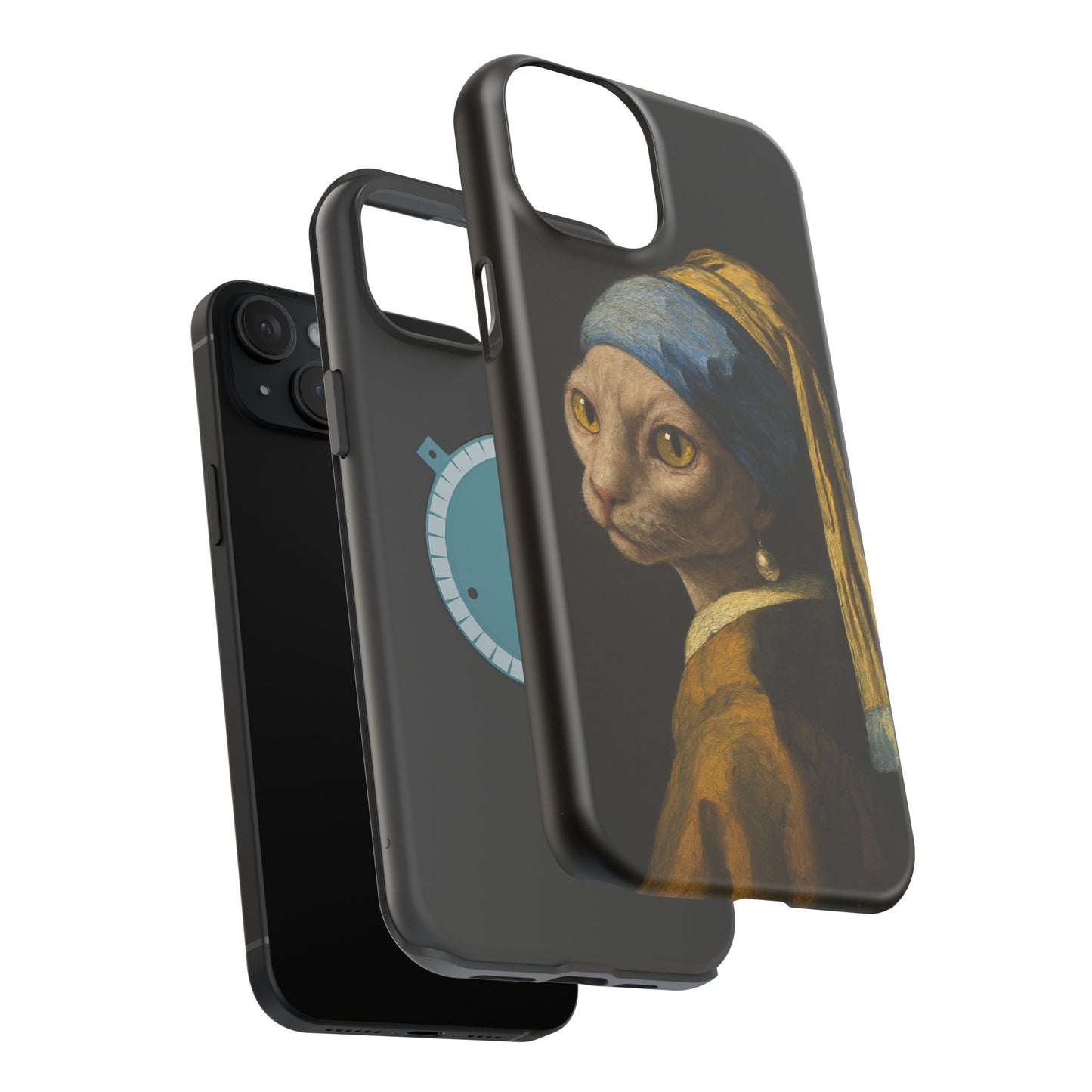 Cat with a Pearl Earring – Vermeer Inspired – iPhone 16, 15, 14, 13 – MagSafe Magnetic Tough Case by HitStickers