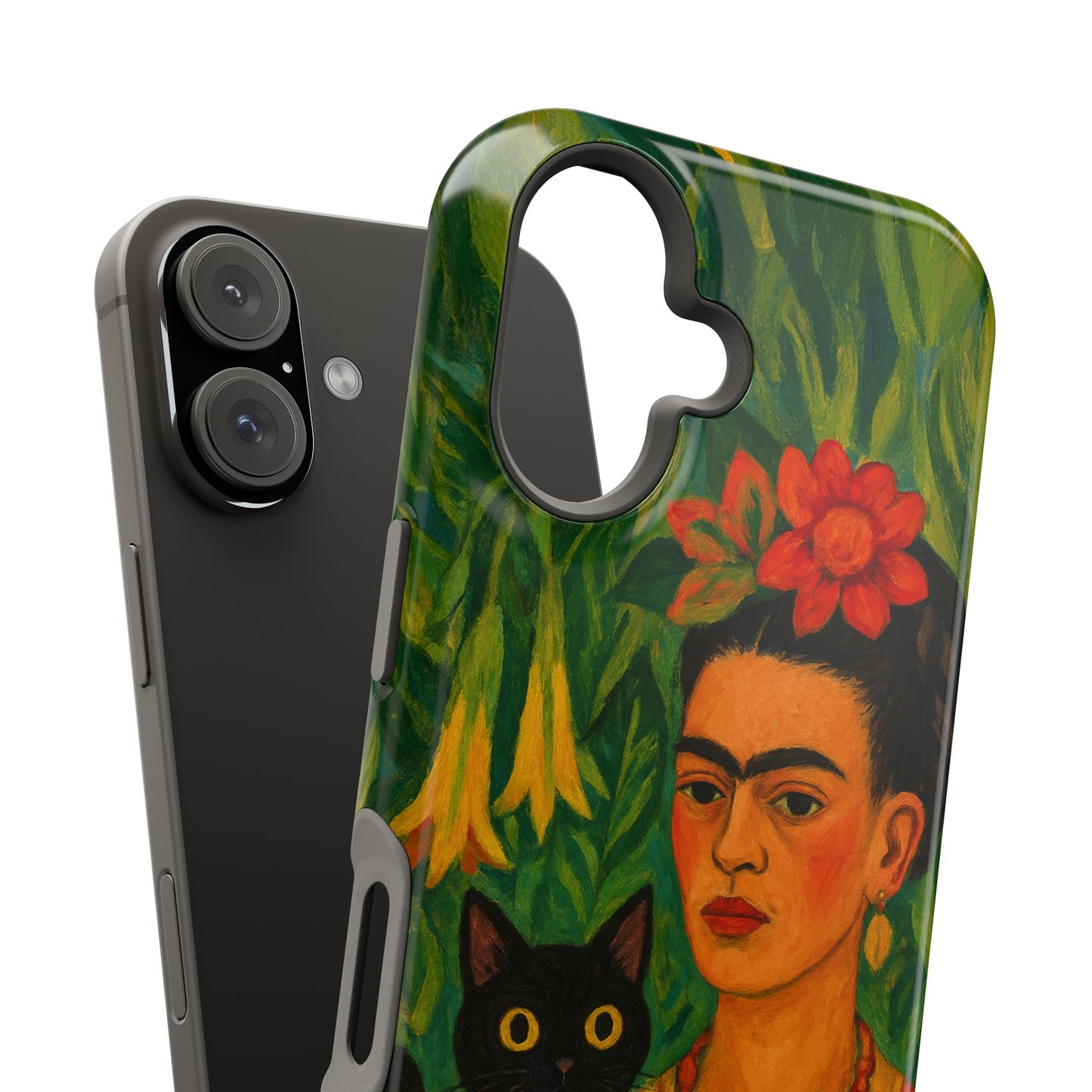 Frida & the Black Cat – Kahlo Inspired – iPhone 16, 15, 14, 13 – MagSafe Magnetic Tough Case by HitStickers