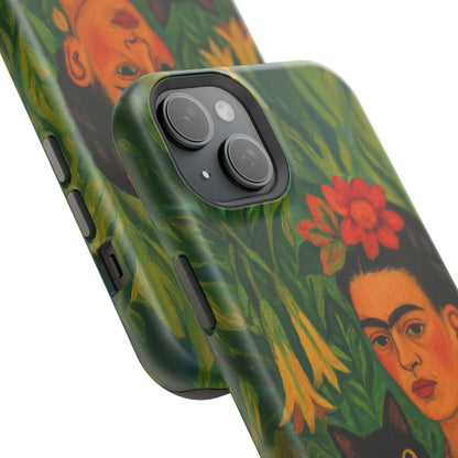 Frida & the Black Cat – Kahlo Inspired – iPhone 16, 15, 14, 13 – MagSafe Magnetic Tough Case by HitStickers