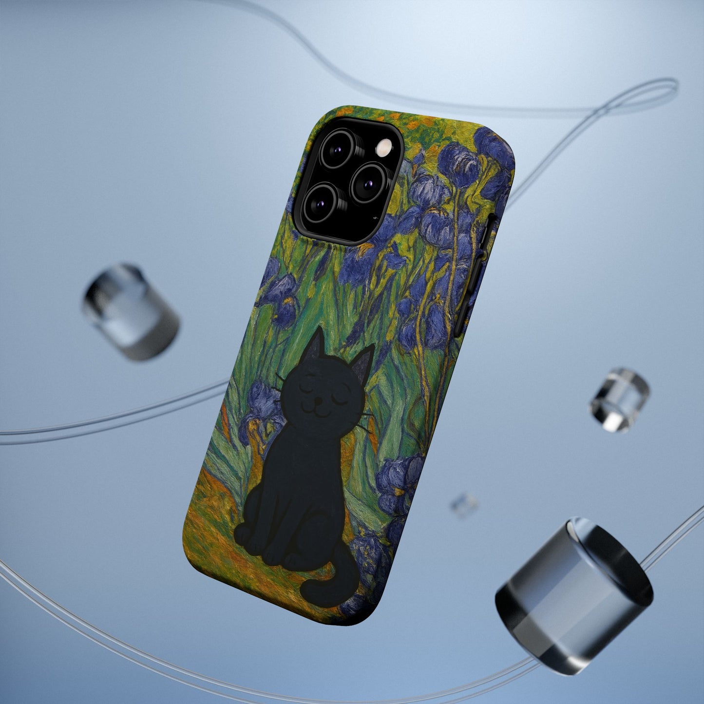 Peaceful Cat in Irises – Van Gogh Inspired – iPhone 16, 15, 14, 13 – MagSafe Magnetic Tough Case by HitStickers