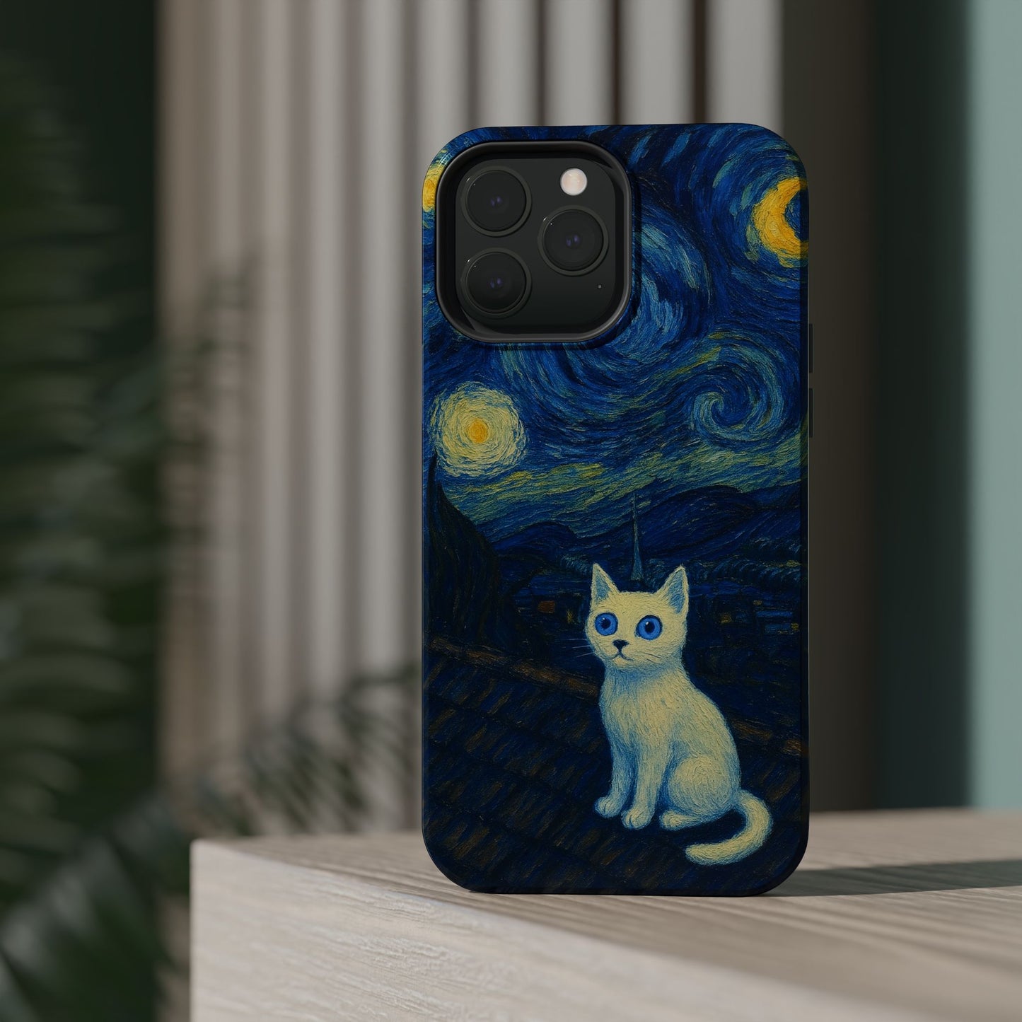Starry Night Cat – Van Gogh Inspired – iPhone 16, 15, 14, 13 – MagSafe Magnetic Tough Case by HitStickers