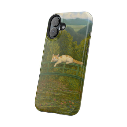 Sleeping Cat on the Japanese Bridge – Monet Inspired – iPhone 16, 15, 14, 13 – MagSafe Magnetic Tough Case by HitStickers