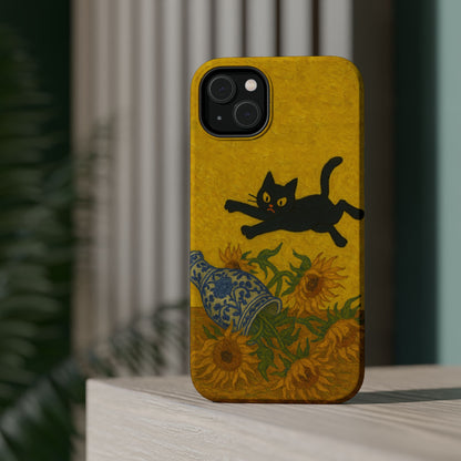 Mischievous Cat & Sunflowers – Van Gogh Inspired – iPhone 16, 15, 14, 13 – MagSafe Magnetic Tough Case by HitStickers
