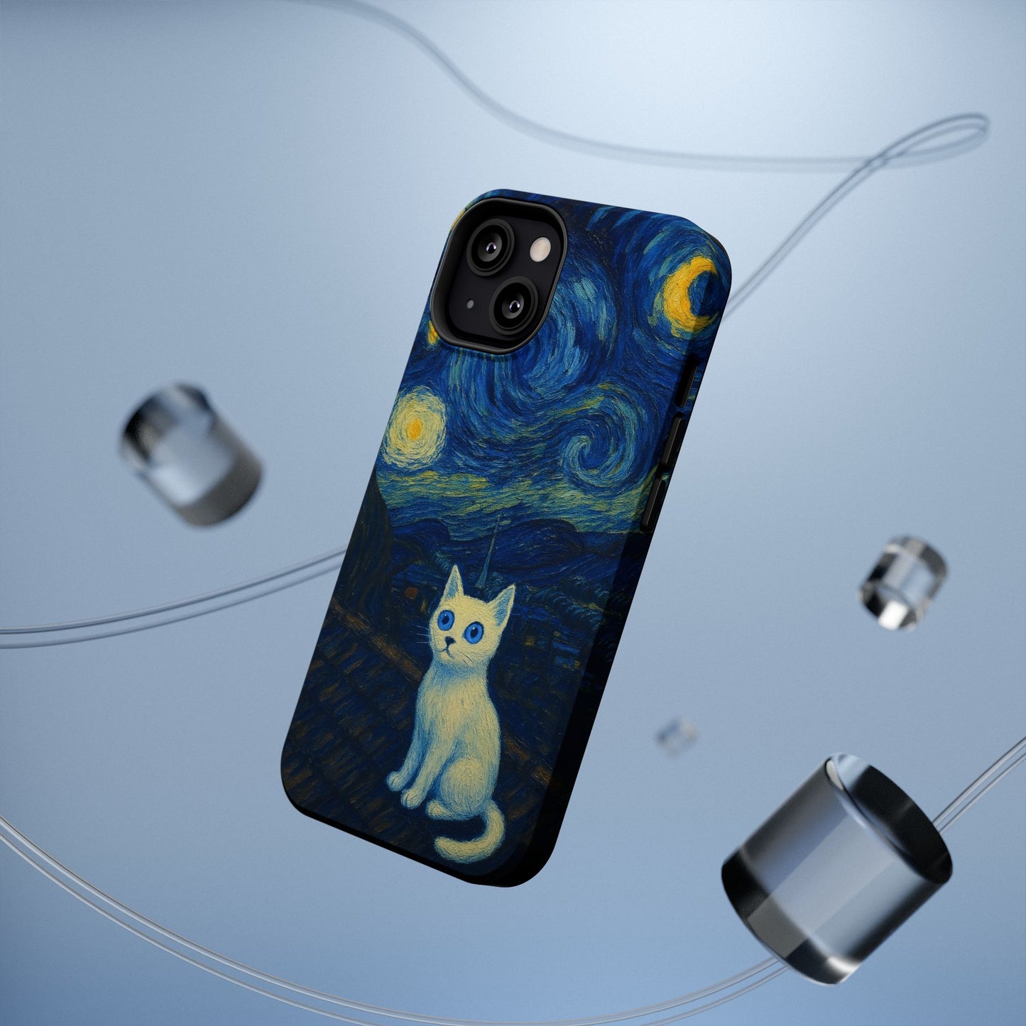 Starry Night Cat – Van Gogh Inspired – iPhone 16, 15, 14, 13 – MagSafe Magnetic Tough Case by HitStickers