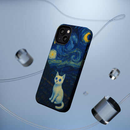 Starry Night Cat – Van Gogh Inspired – iPhone 16, 15, 14, 13 – MagSafe Magnetic Tough Case by HitStickers