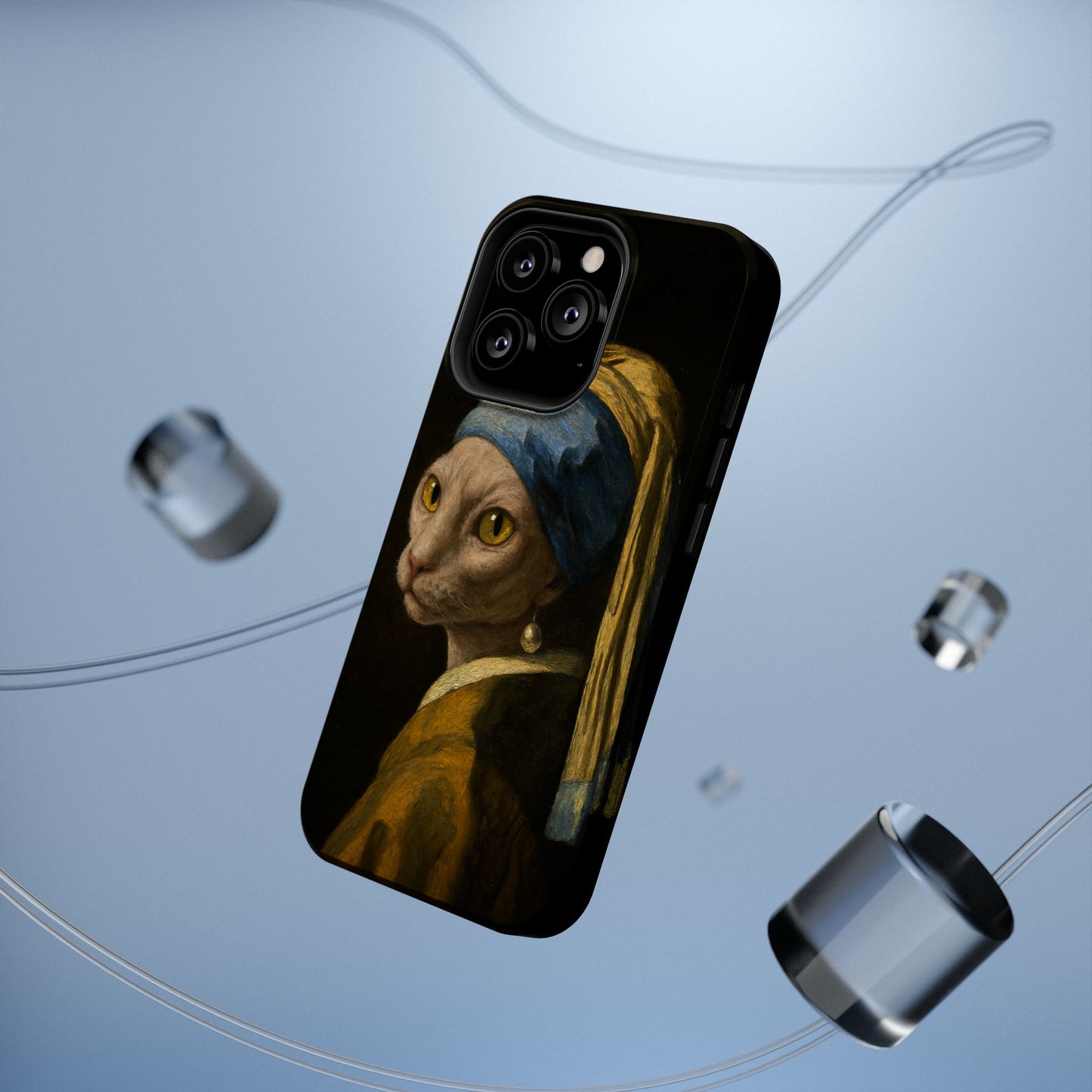 Cat with a Pearl Earring – Vermeer Inspired – iPhone 16, 15, 14, 13 – MagSafe Magnetic Tough Case by HitStickers
