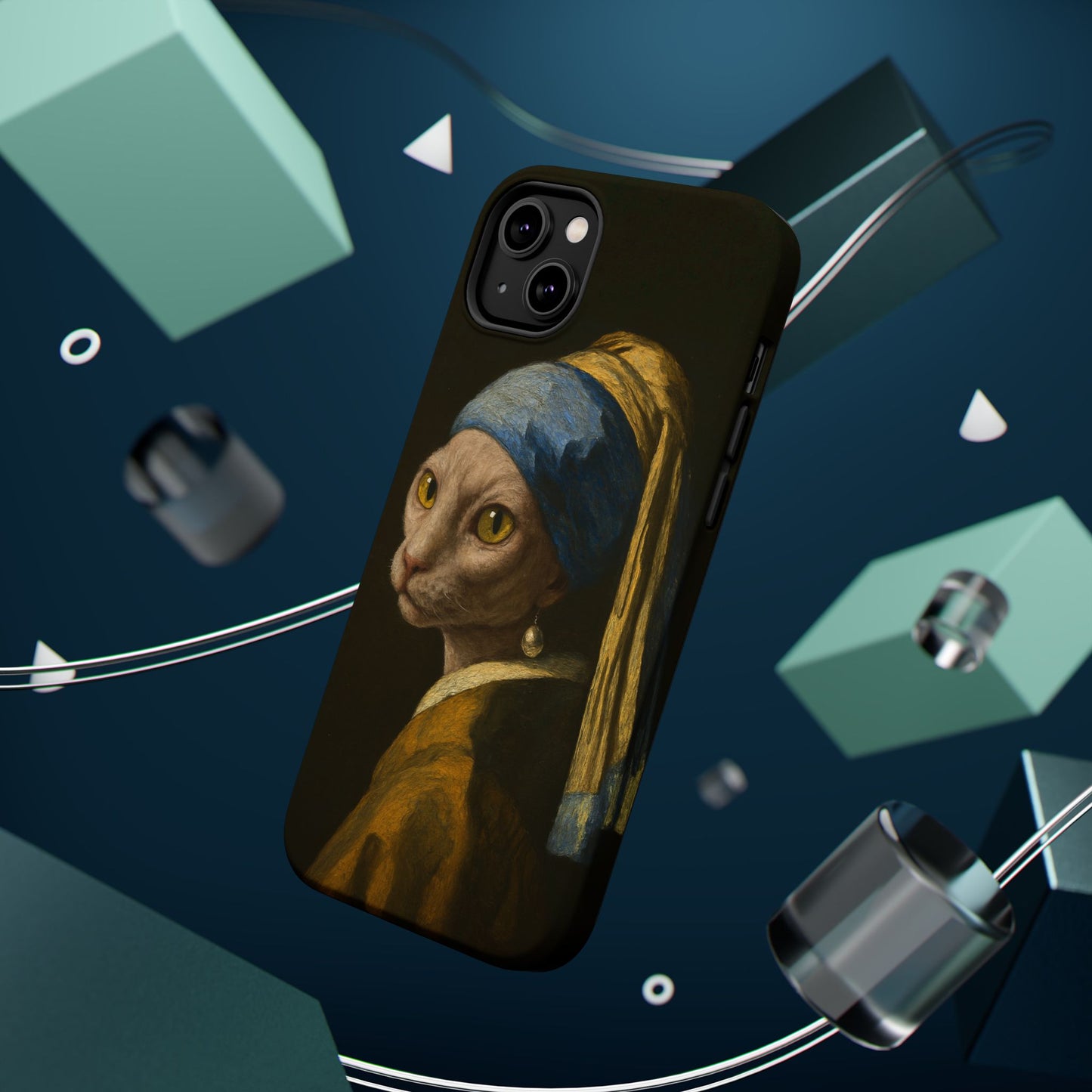 Cat with a Pearl Earring – Vermeer Inspired – iPhone 16, 15, 14, 13 – MagSafe Magnetic Tough Case by HitStickers
